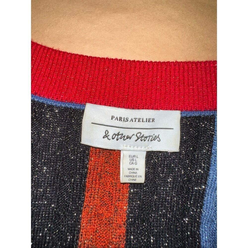 & Other Stories Sz L Belted Striped Metallic Knit Sweater Multicolor - Picture 5 of 8
